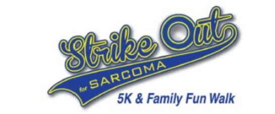 A logo for "Strike Out for Sarcoma 5K & Family Fun Walk"